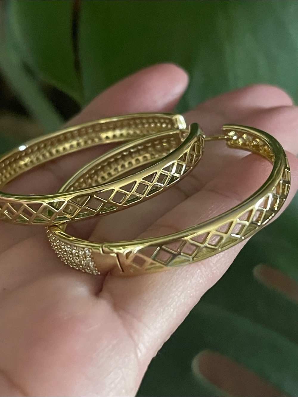 Sparkling Triple-Row Pavé Gold Hoop Earrings - Picture 3 of 3